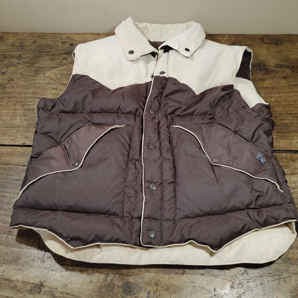 Vintage Ski Daddle Vest XL Brown Western Reversible Down Corduroy Pockets